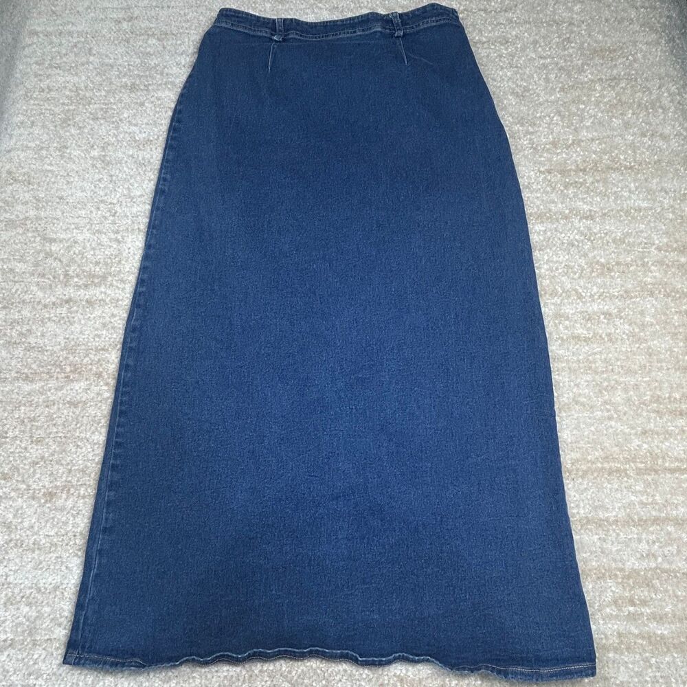 Susan Bristol Skirt Womens 8 Dark Blue Denim Midi Straight Back Vent Side Zip